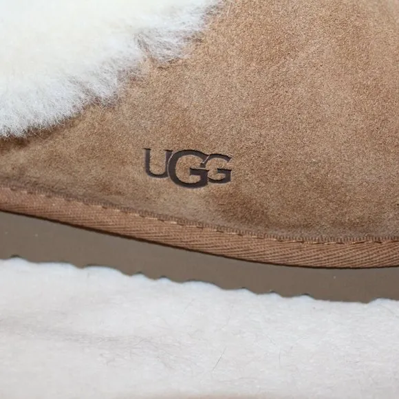 NIB UGG WOMEN'S‎ 6 YOUTH 4 SUEDE SHEARLING SLIP ON SLIPPERS