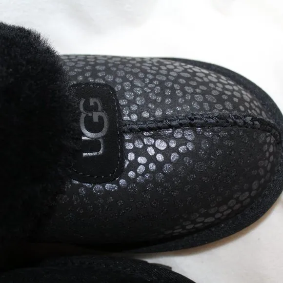 NIB UGG WOMEN'S COQUETTE SPARKLE SPOT SHEARLING SUEDE‎ SLIPPERS BLACK