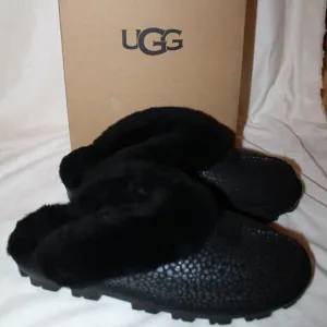 NIB UGG WOMEN'S COQUETTE SPARKLE SPOT SHEARLING SUEDE‎ SLIPPERS BLACK