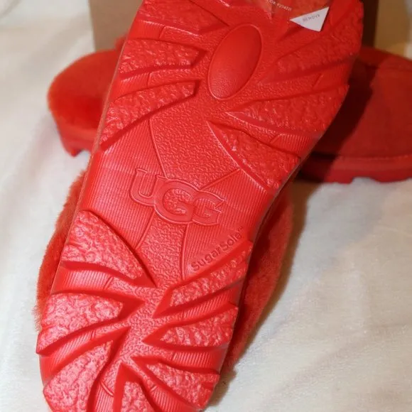 NIB UGG WOMEN'S COQUETTE SUEDE SHEARLING‎ SLIP ON SLIPPERS RED PEPPER