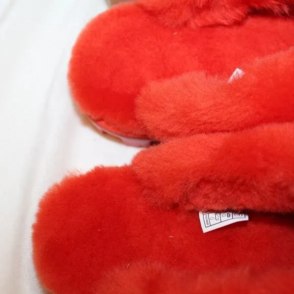 NIB UGG WOMEN'S COQUETTE SUEDE SHEARLING‎ SLIP ON SLIPPERS RED PEPPER