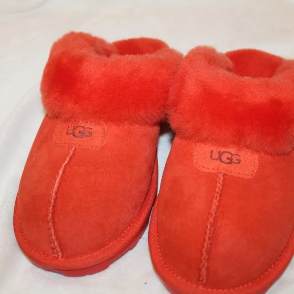 NIB UGG WOMEN'S COQUETTE SUEDE SHEARLING‎ SLIP ON SLIPPERS RED PEPPER