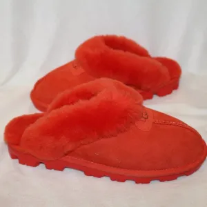 NIB UGG WOMEN'S COQUETTE SUEDE SHEARLING‎ SLIP ON SLIPPERS RED PEPPER