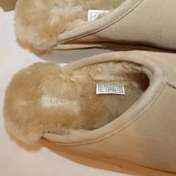 NIB UGG WOMEN'S DISCOQUETTE SUEDE SHEARLING LINED‎ SLIPPERS TAN