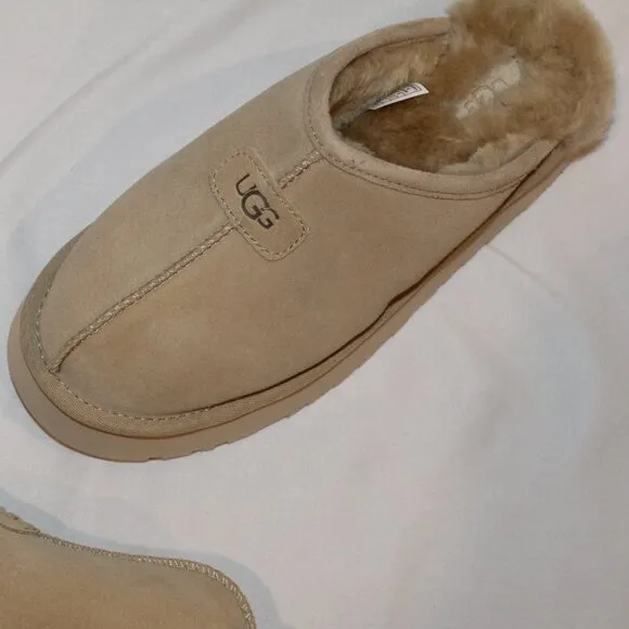 NIB UGG WOMEN'S DISCOQUETTE SUEDE SHEARLING LINED‎ SLIPPERS TAN