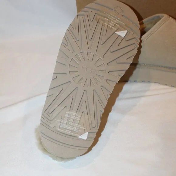 NIB UGG WOMEN'S DISCOQUETTE SUEDE SHEARLING LINED‎ SLIPPERS TAN
