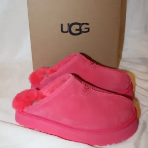 NIB UGG WOMEN'S DISCOQUETTE SUEDE SHEARLING SLIP‎ ON PLATFORM SLIPPERS PINK