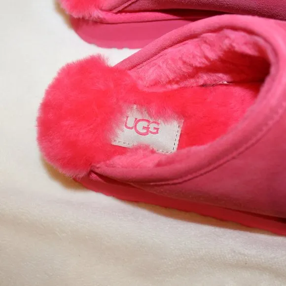 NIB UGG WOMEN'S DISCOQUETTE SUEDE SHEARLING SLIP‎ ON PLATFORM SLIPPERS PINK