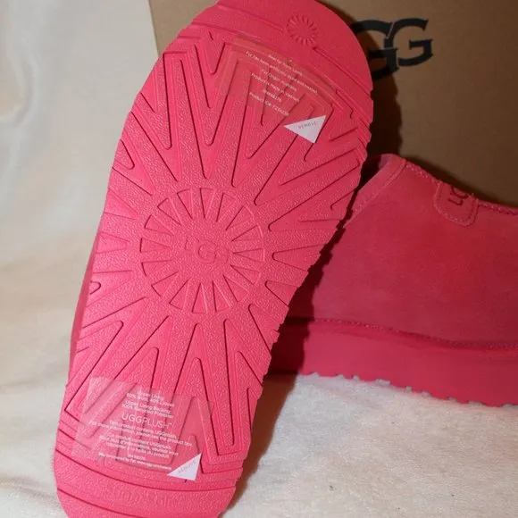 NIB UGG WOMEN'S DISCOQUETTE SUEDE SHEARLING SLIP‎ ON PLATFORM SLIPPERS PINK