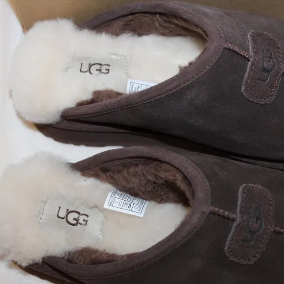 NIB UGG WOMEN'S DISCOQUETTE SUEDE SHEARLING‎ SLIP ON SLIPPERS BROWN