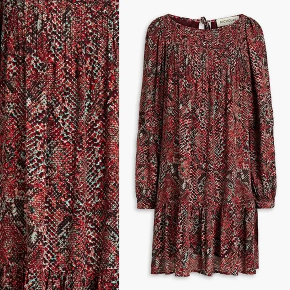 NICHOLASDevan gathered snake-print crepe mini dress size 6 luxury Brand
