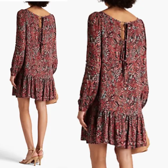 NICHOLASDevan gathered snake-print crepe mini dress size 6 luxury Brand