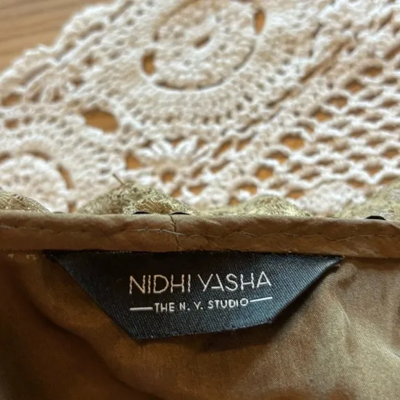Nidhi Yasha Green Viscose Embroidered Scoop Neck Bohemian Luxury Dress One Size
