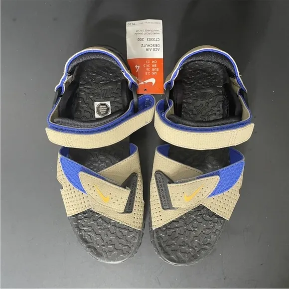 Nike ACG Deschutz Sandals Size 5.5 W Khaki Blue Orange Outdoor Shoes CT3303-200