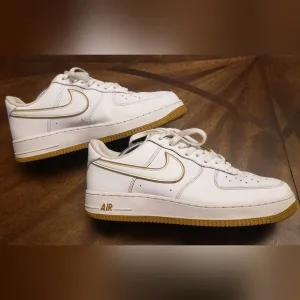 Nike Air Force 1 Low Mens Size 10 White Gold Trim Classic Sneakers