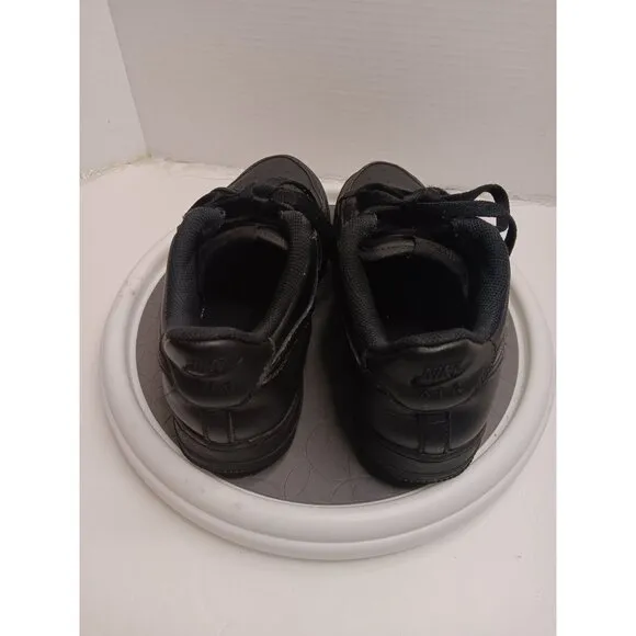 Nike Air Force 1 Youth Black Sneakers Size 4.5Y Leather Lace-Up Shoes