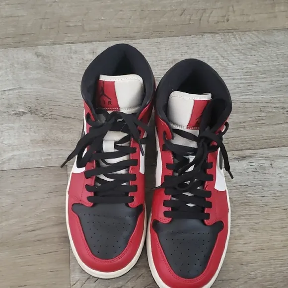 Nike Air Jordan 1 Mid Black Red White Leather Shoes