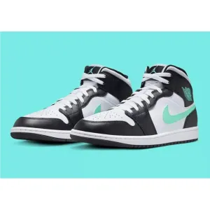 Nike Air Jordan 1 Mid Shoes White Green Glow Black DQ8426-103 Big kids Size 7Y
