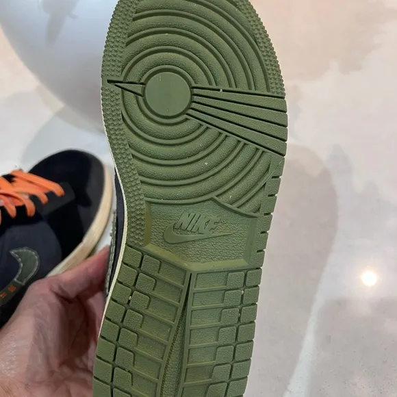 Nike Air Jordan Kids' Black and Grey Suede Sneakers with Army Green Swoosh