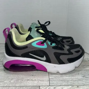 Nike Air Max 200 Girls 3.5 Running Shoes Cushioned Athletic Sneakers Black Gray