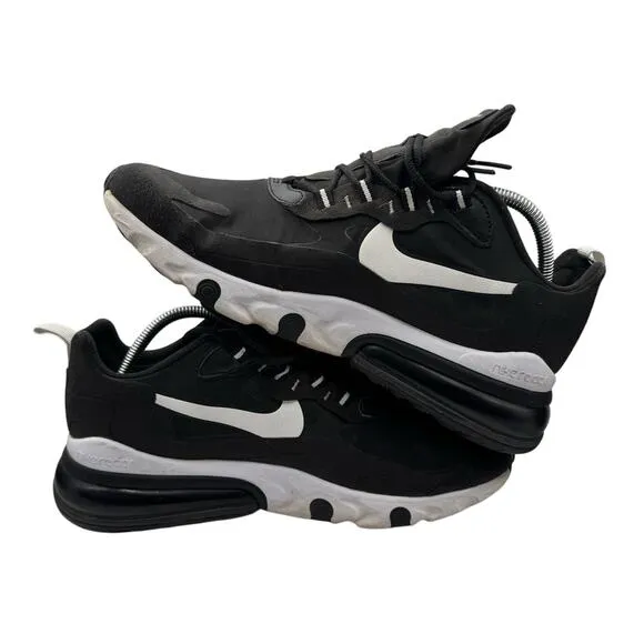 Nike Air Max 270 React Mens 10.5 Black White Athletic Running Sneakers Cushioned