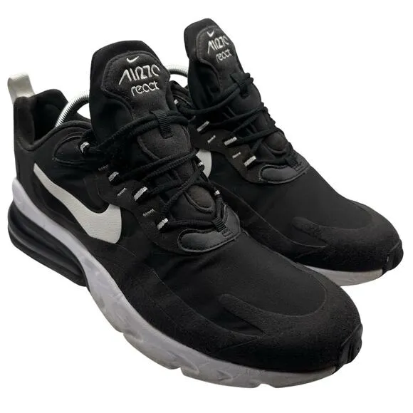 Nike Air Max 270 React Mens 10.5 Black White Athletic Running Sneakers Cushioned