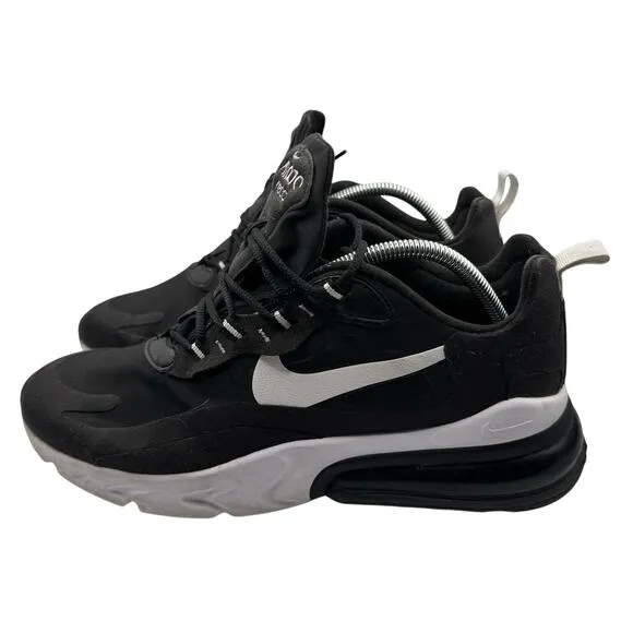 Nike Air Max 270 React Mens 10.5 Black White Athletic Running Sneakers Cushioned