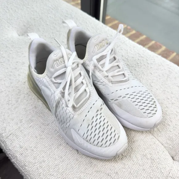 Nike Air Max 270 White Sneakers 6Y Young 7 Womens