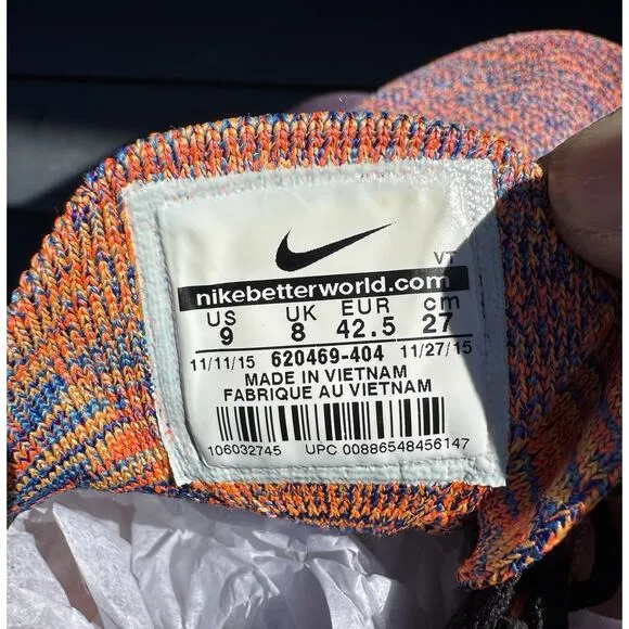 Nike Air Max Flyknit Mens 9 Multicolor Running Shoes Sneakers Athletic Casual