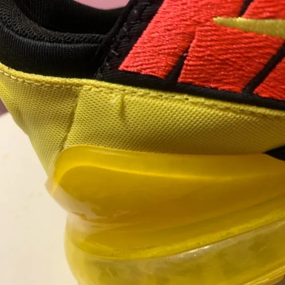 Nike AIRMAX 270 EUC Orange red color, Black and Yellow Athletic Shoes.