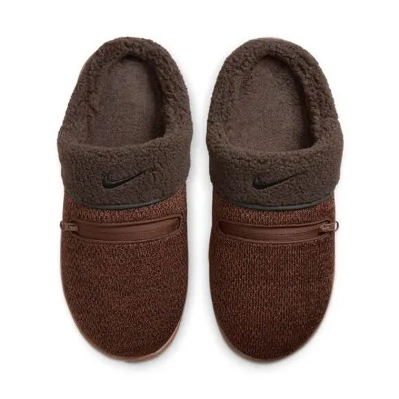 Nike Burrow SE Knit Faux Fur Slippers Men's Sz 6 Brown Slip On Lined DR8886-200