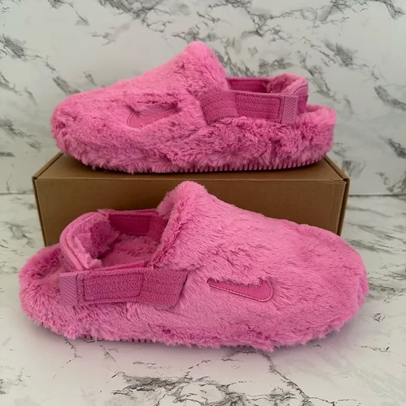 Nike Calm Mule SE Playful Pink Fur Slippers Slides FZ3119-600 Women’s Sizes