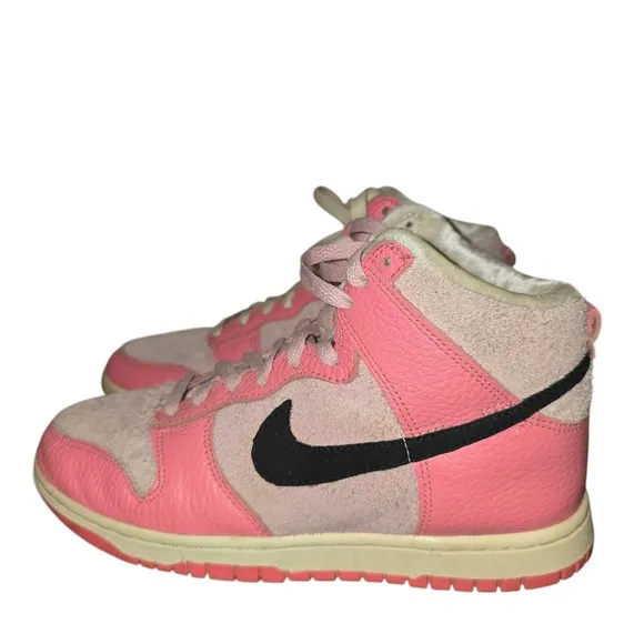 Nike Dunk High Top Sneakers Pink Black Swoosh Fashion Shoes Womens Size 7