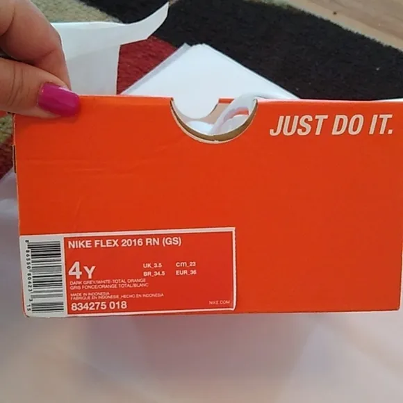 Nike Flex Running Athletic Shoes, 4Y, Dark Grey/White/Total Orange