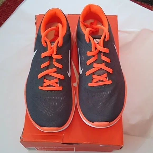 Nike Flex Running Athletic Shoes, 4Y, Dark Grey/White/Total Orange