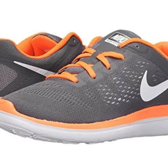 Nike Flex Running Athletic Shoes, 4Y, Dark Grey/White/Total Orange