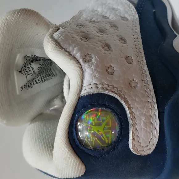 Nike. Jordan 13 Retro; Gray, White &amp; Blue; Hologram Button. Size 6C EUC