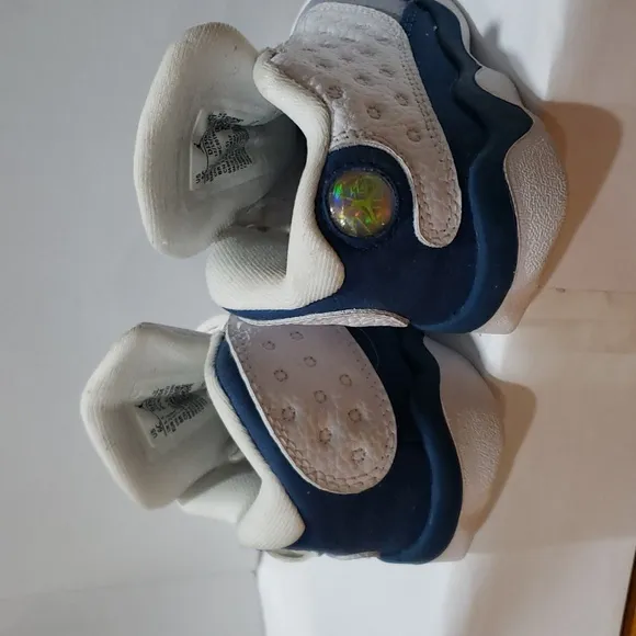 Nike. Jordan 13 Retro; Gray, White &amp; Blue; Hologram Button. Size 6C EUC