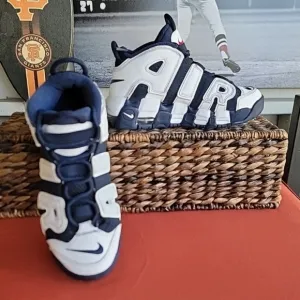 Nike Kids Air More Uptempo White and Blue Shoes 3Y