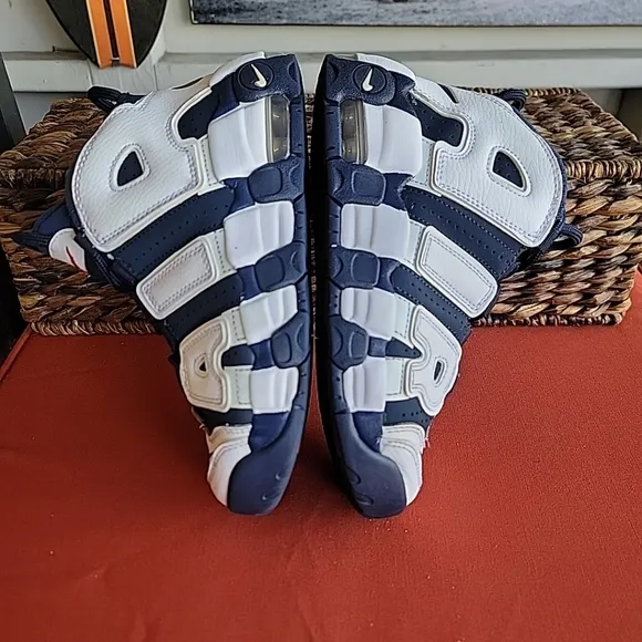 Nike Kids Air More Uptempo White and Blue Shoes 3Y