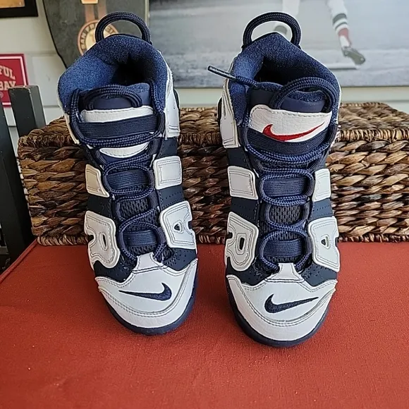 Nike Kids Air More Uptempo White and Blue Shoes 3Y