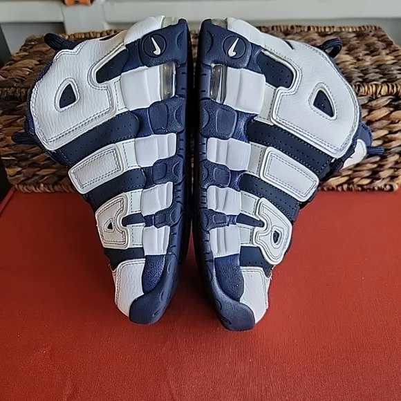 Nike Kids Air More Uptempo White and Blue Shoes 3Y