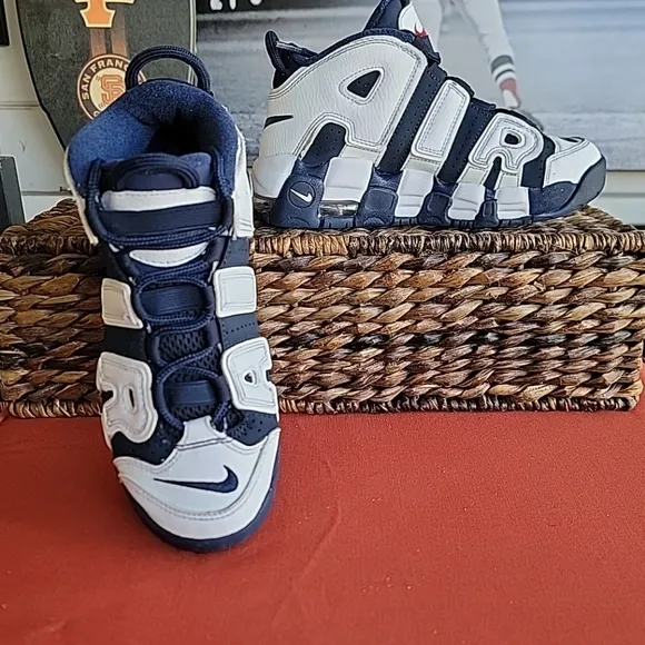 Nike Kids Air More Uptempo White and Blue Shoes 3Y