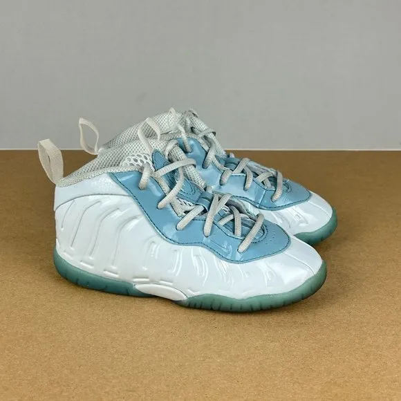 Nike Little Posite One Aura Worn Blue Athletic Shoes Kids 10C White Blue
