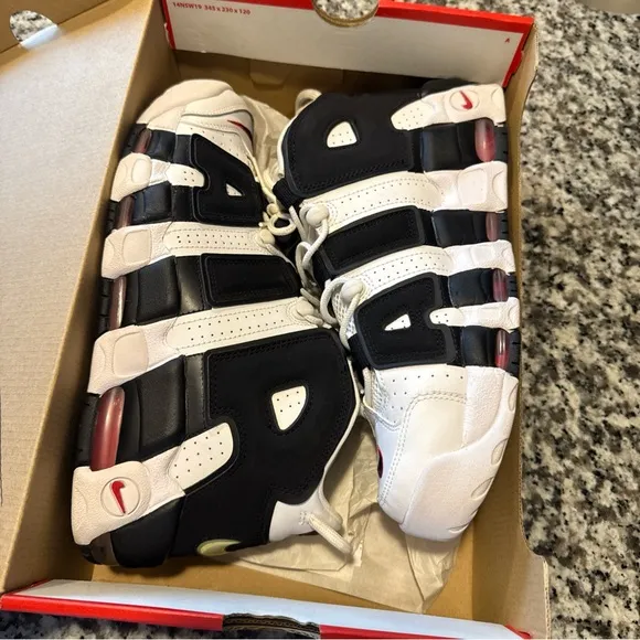 Nike mens Air More Uptempo Black and White Shoes