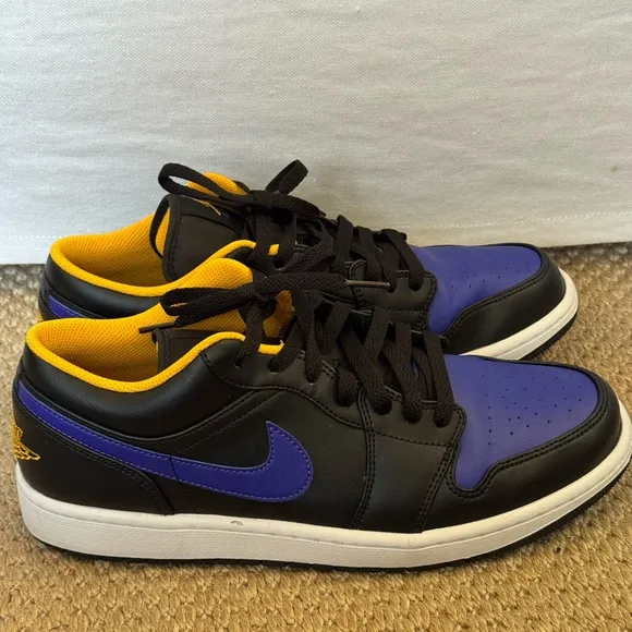 Nike Men's Black and Purple Sneakers. 2022 Air Jordan 1 Low 'Lakers'. Size 11.