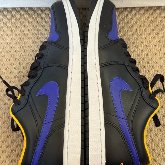 Nike Men's Black and Purple Sneakers. 2022 Air Jordan 1 Low 'Lakers'. Size 11.