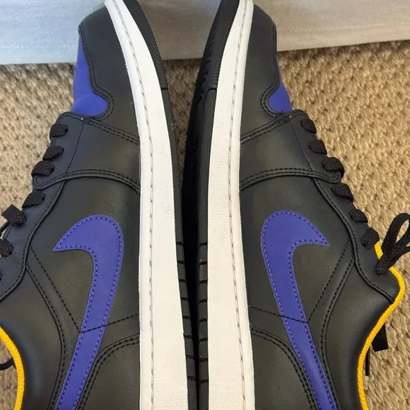 Nike Men's Black and Purple Sneakers. 2022 Air Jordan 1 Low 'Lakers'. Size 11.