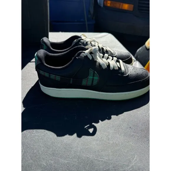 Nike Mens Court Vision Low Plaid Black &amp; Green Athletic Shoes Sz 12