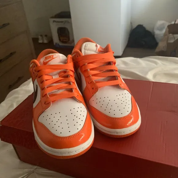 Nike Orange and White Dunk Low Sneakers